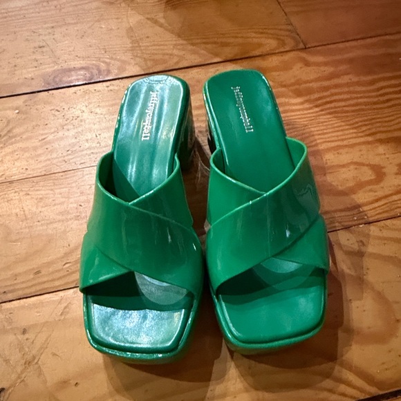 Jeffrey Campbell Shoes - Jeffrey Campbell Green Patent Crisscross Mule Sandals